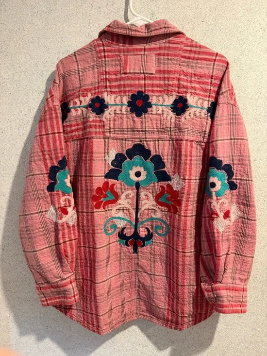 Free People We The Free Embroidered Sashiko Shirt Size XL - Picture 5 of 7